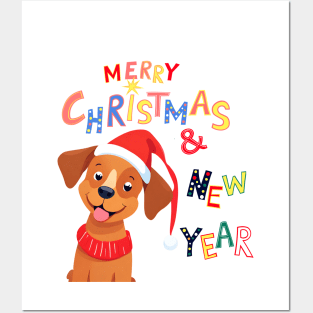 Cute Brown dog Merry Christmas and New Year ,Brafdesign Posters and Art